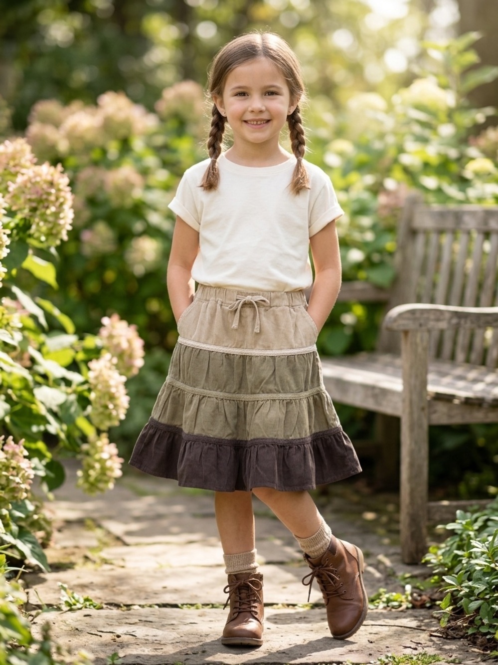 Chic Tiered Kids Skirt in Earthy Tones